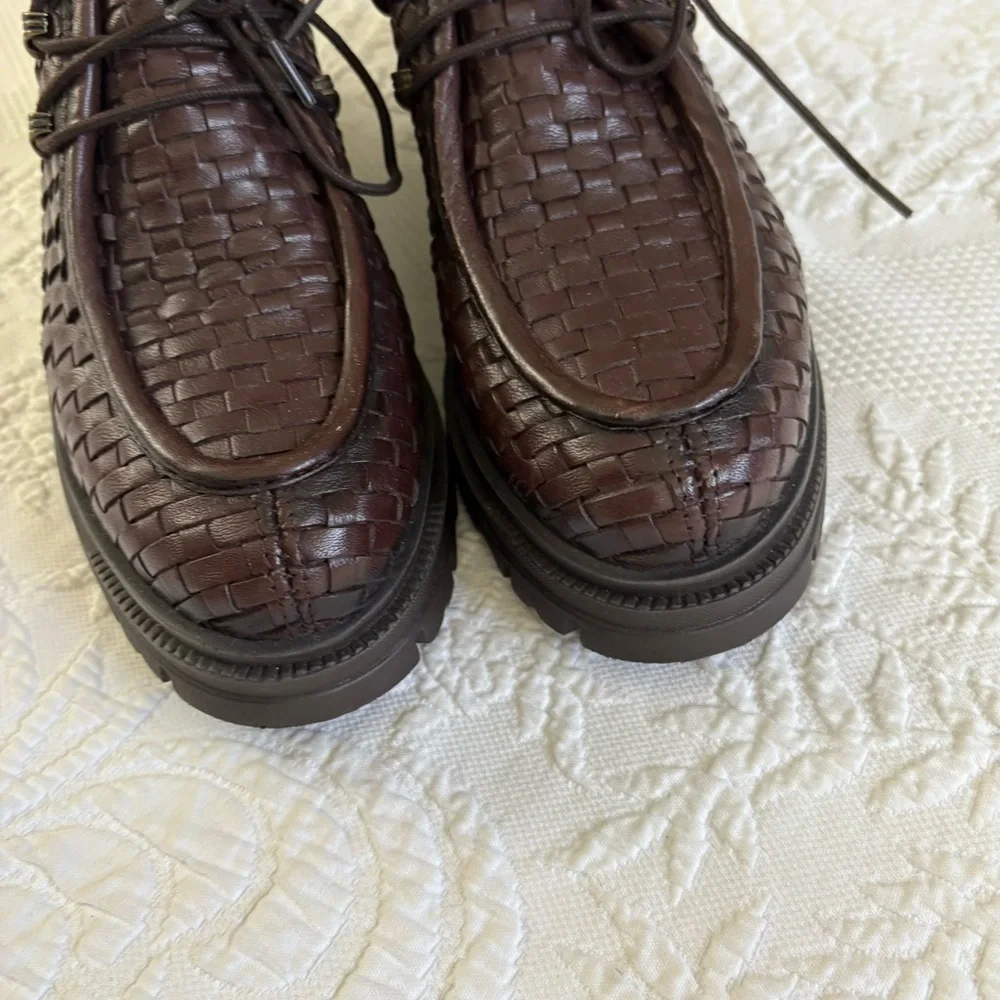 Vintage Foundry Clotilde chunky loafer Women’s 9 brown leather woven platform - Picture 10 of 16